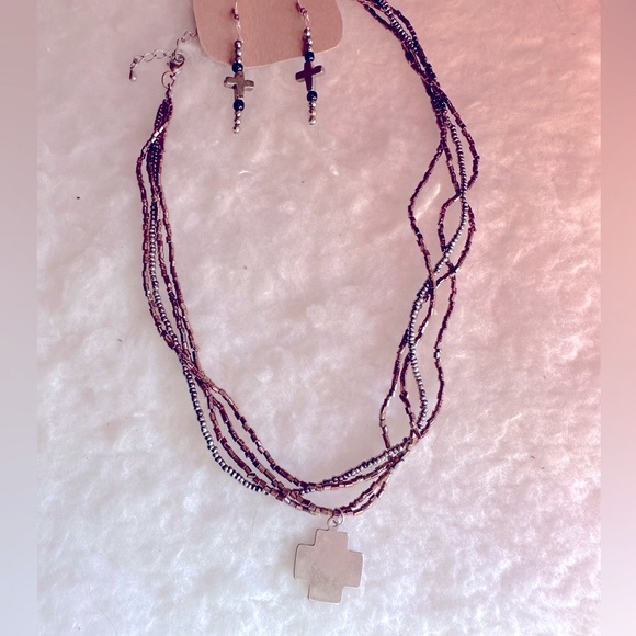 Bronze Neutral Hematite Cross Jewelry Set - Picture 6 of 11